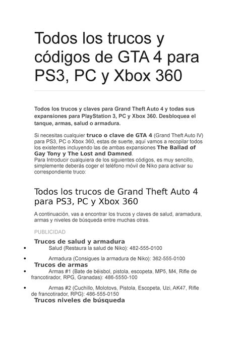 trucos para gta 4 para xbox 360